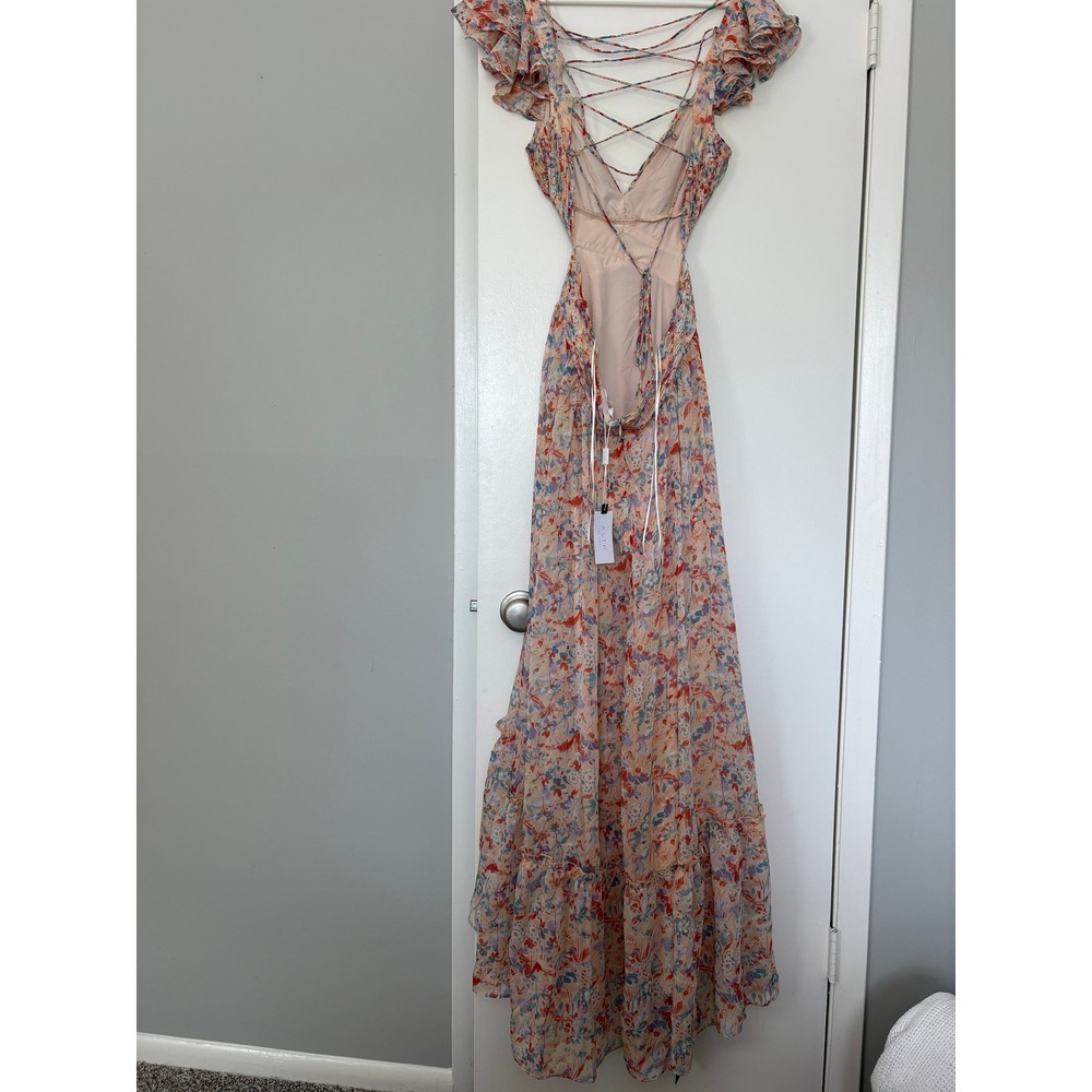 NWT ASTR The Label Primrose Floral Strappy Back Maxi Dress Medium Peach Cut Out - Picture 9 of 9